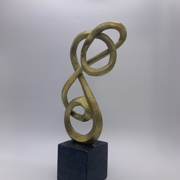 Gold Twisted Metal Treble Clef Shape 13”Bookend/Figurine Sculpture W/Marble Base - Picture 6 of 12